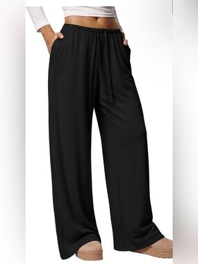Sampeel Wide Leg Pants for Women Drawstring Elastic Waist Casual Lounge Pajamas